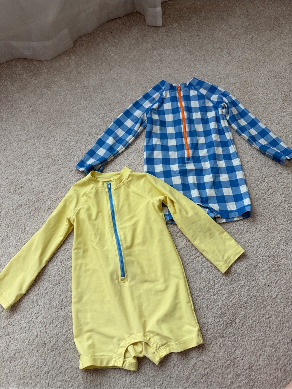 Primary Kids Yellow Long-Sleeve & Blue Gingham Rash-guard Swim